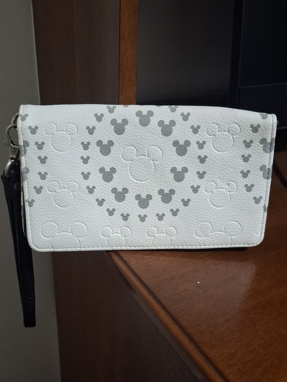 Disney White Wristlet Clutch with Gray Mickey Head Pattern